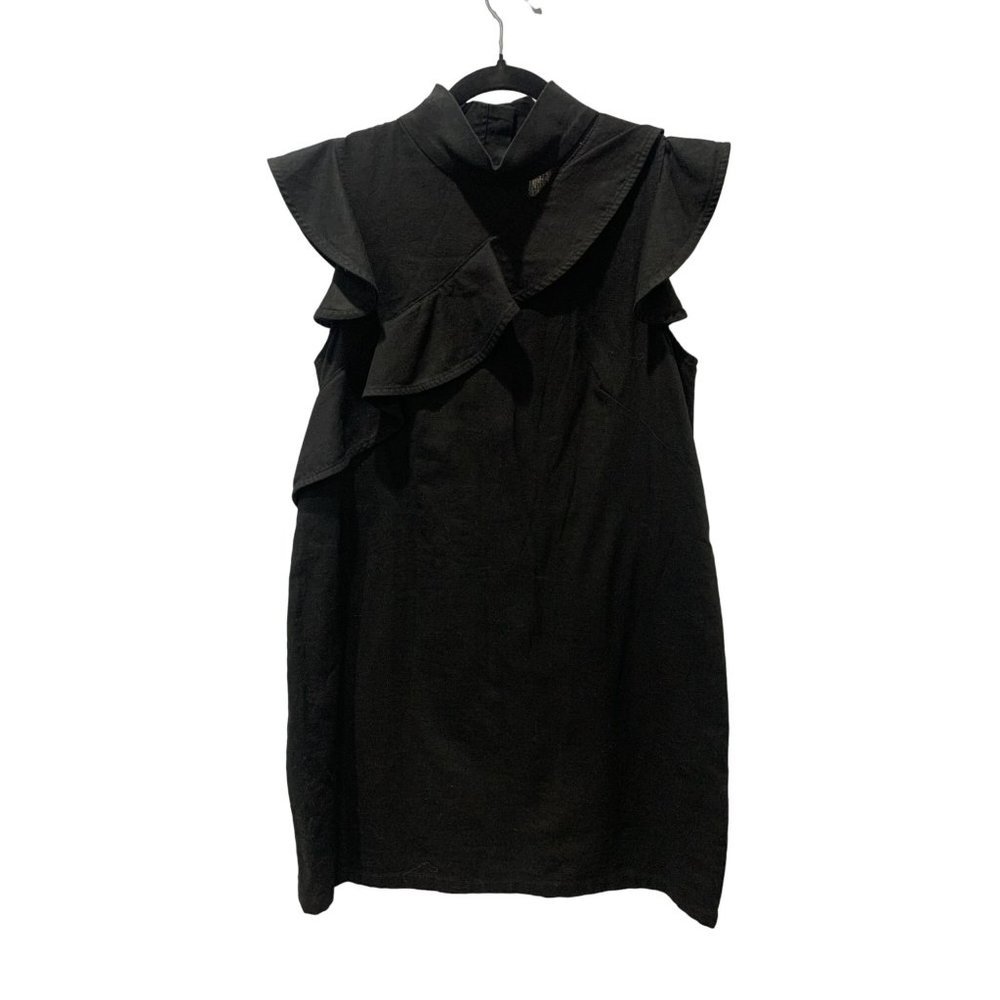 McGuire Denim Black dress ruffle front cap sleeves black size M made in USA